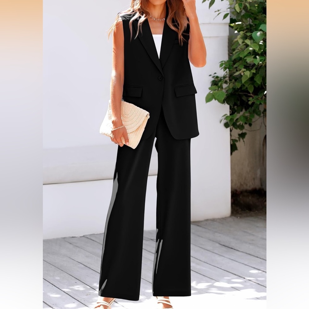 Chic Black Vest & Wide Leg Pant Set